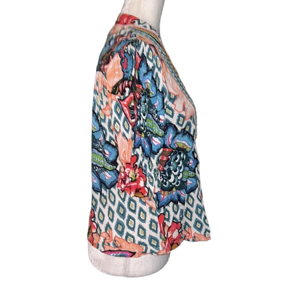 Anthropologie Bl^nk Stephanie Embroidered V-Neck Floral Ikat Top - XXS - Picture 8 of 16
